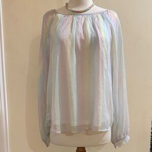 Andree Pastel Rainbow Sheer Long-Sleeve Blouse